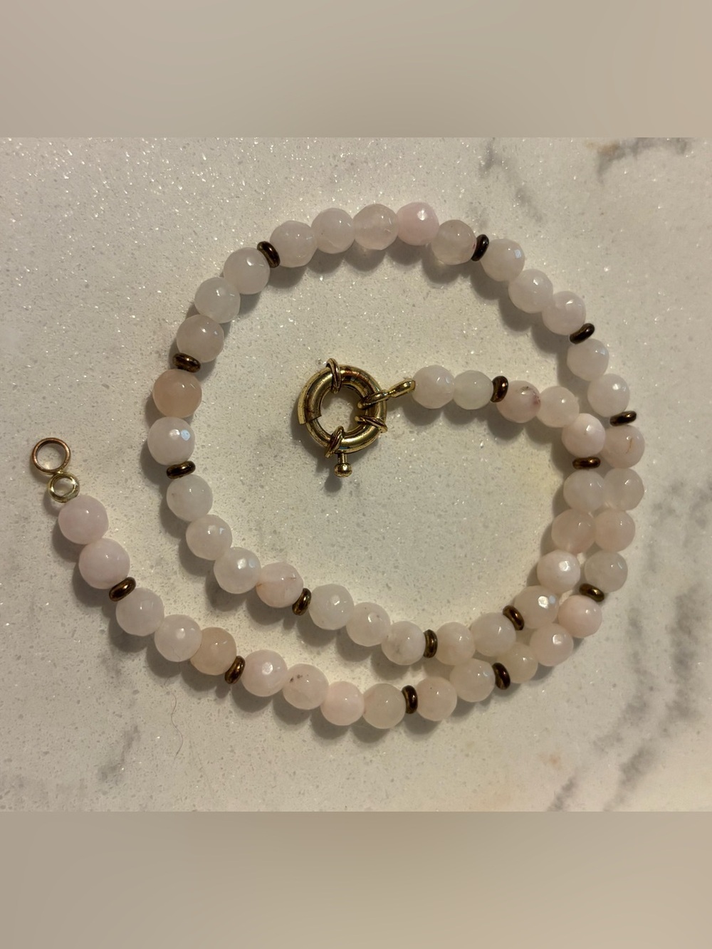 Delicate Pink Rose Quartz Bead Necklace with Gold Accents